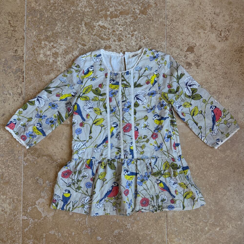 Mini Boden Girls 7-8 Bird Floral Tunic Top Cottagecore Peasant Boho School